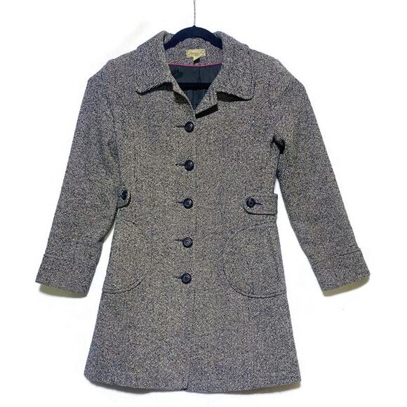 American Rag Girls Coat Size Medium Button Up Black Herringbone Lined Wool Blend - Picture 1 of 8